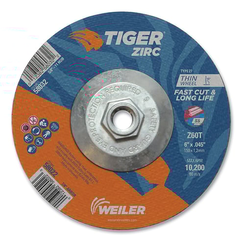 TigerÂ® Zirc Cutting Wheel 6 in dia 0.045 in Thick 5/8 in-11